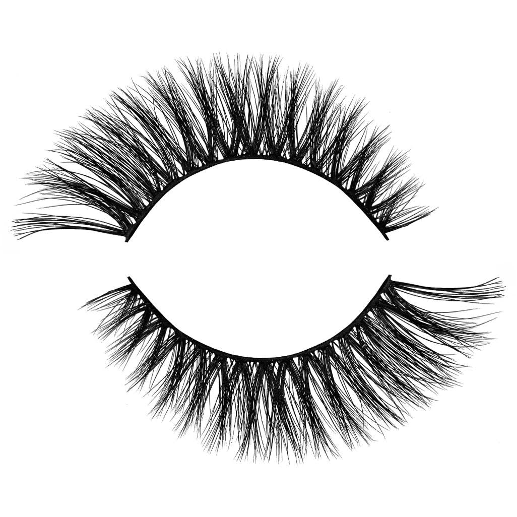 Heartbreaker 3D Faux Mink False Eyelash. Crisscrossed for extra volume. Winged out Cat Eye style. Natural, Wispy, Light and Fluffy. 100% Vegan & Cruelty Free Faux Mink Fibers.