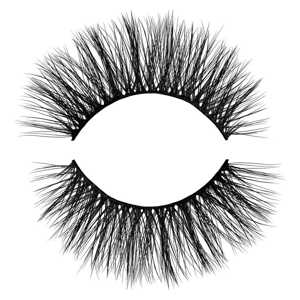 Exclusive 3D Faux Mink False Eyelash. Wispy, Light, Fluffy. Long and spread out lash groups to open eyes. 100% Vegan & Cruelty Free Faux Mink Fibers. Great everyday lash.