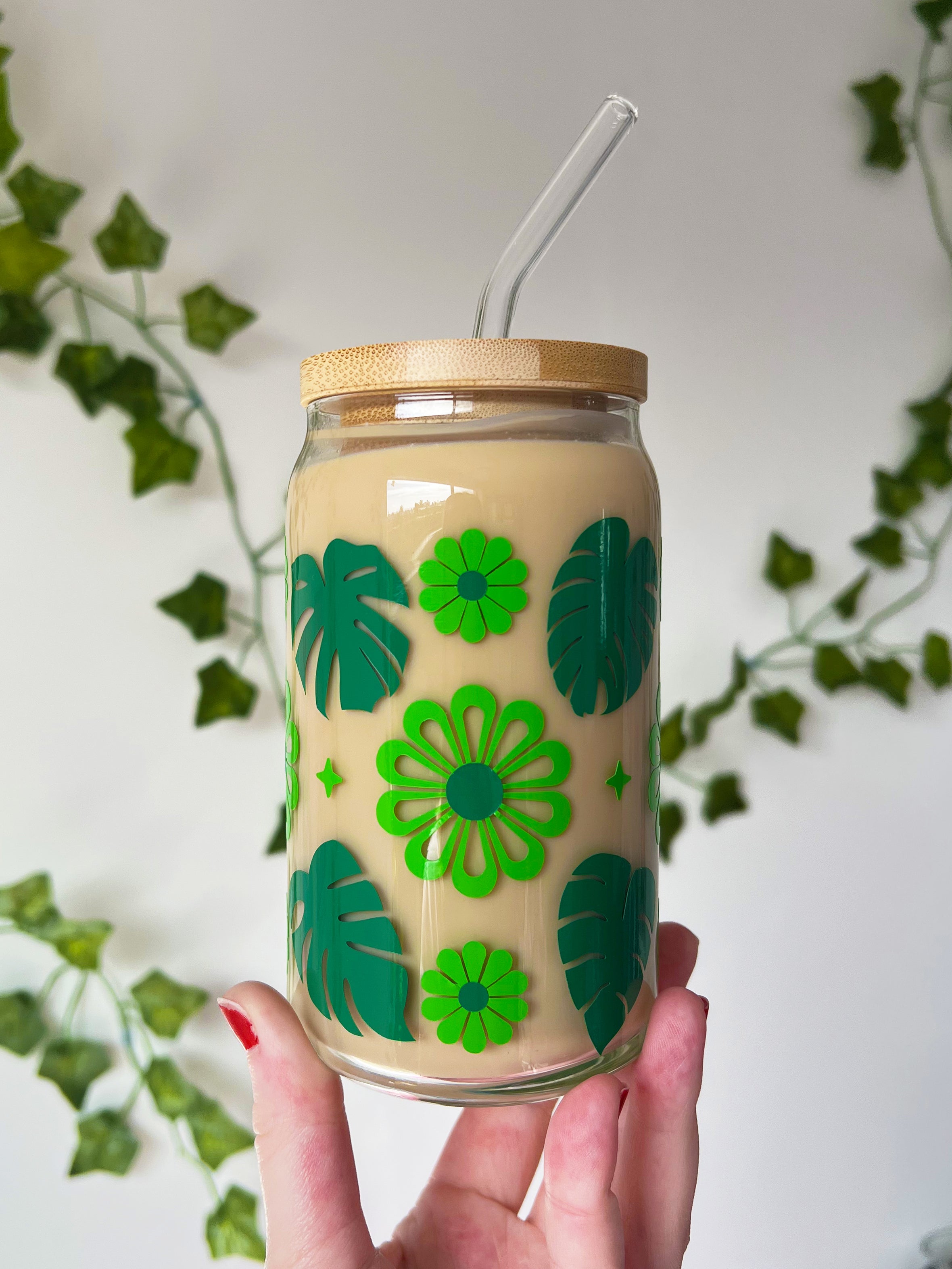 Monstera Flowers Glass Can