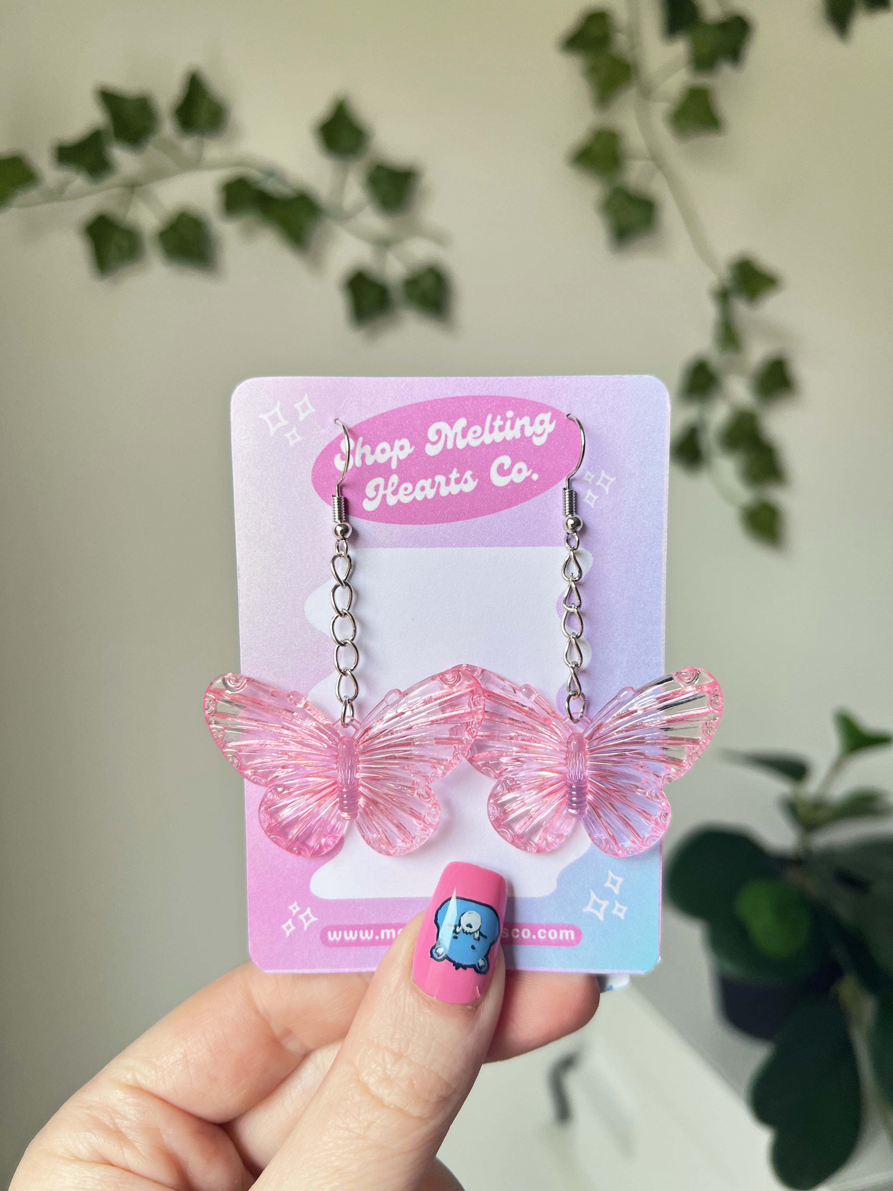 Butterfly Earrings Transparent Pink