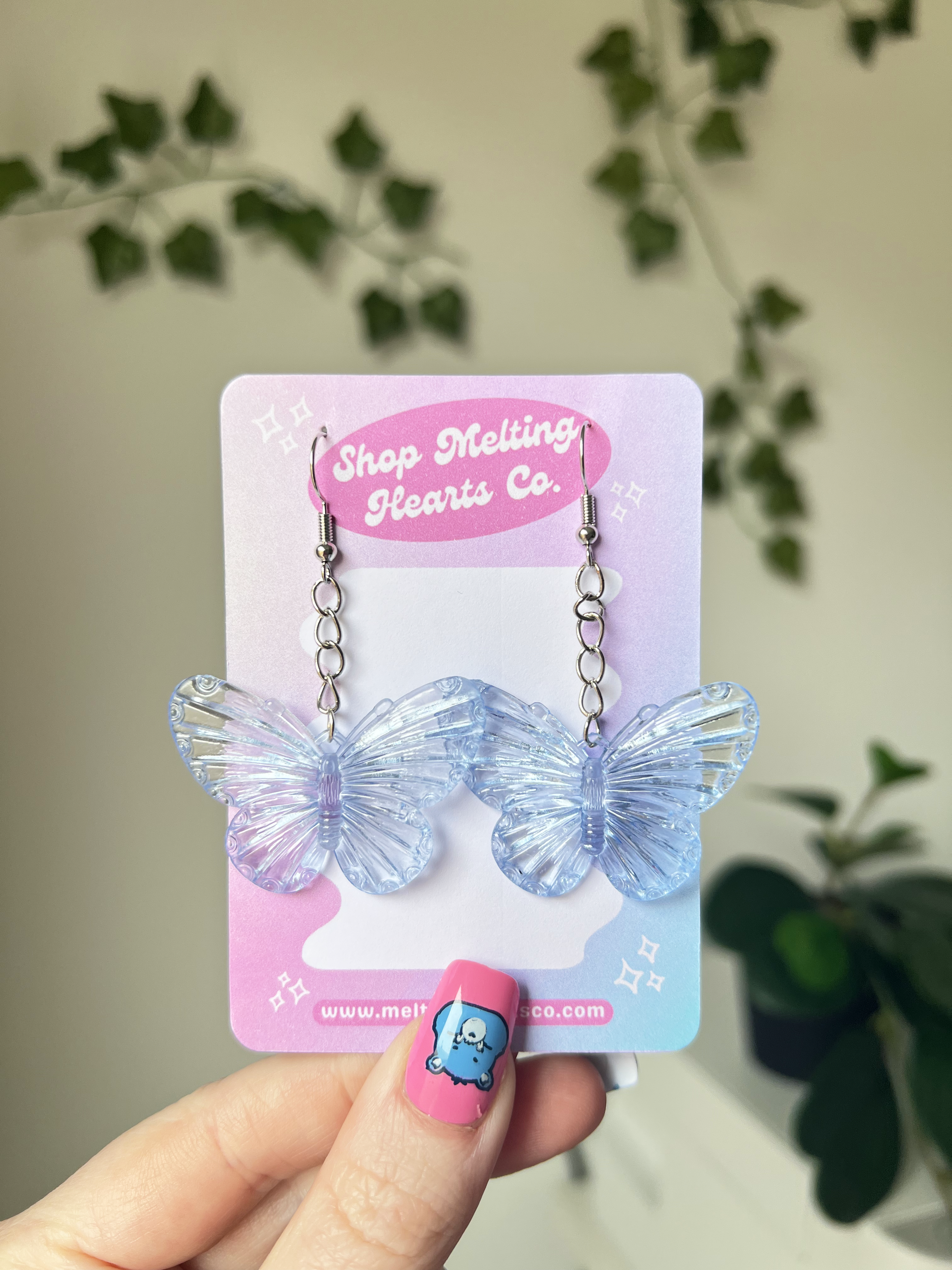 Butterfly Earrings Transparent Blue