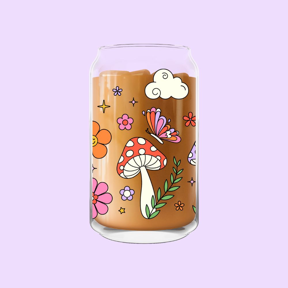 Mushroom Garden Glass Can