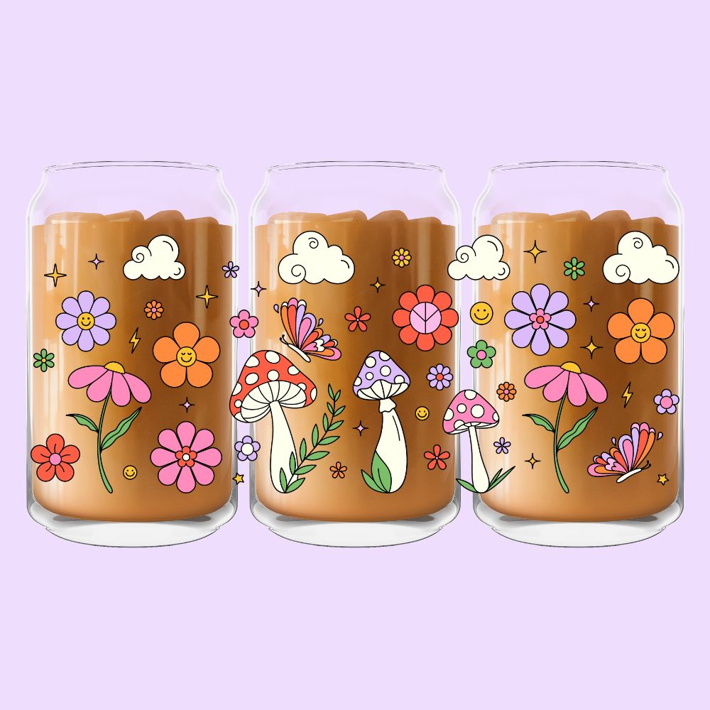 Mushroom Garden Glass Can