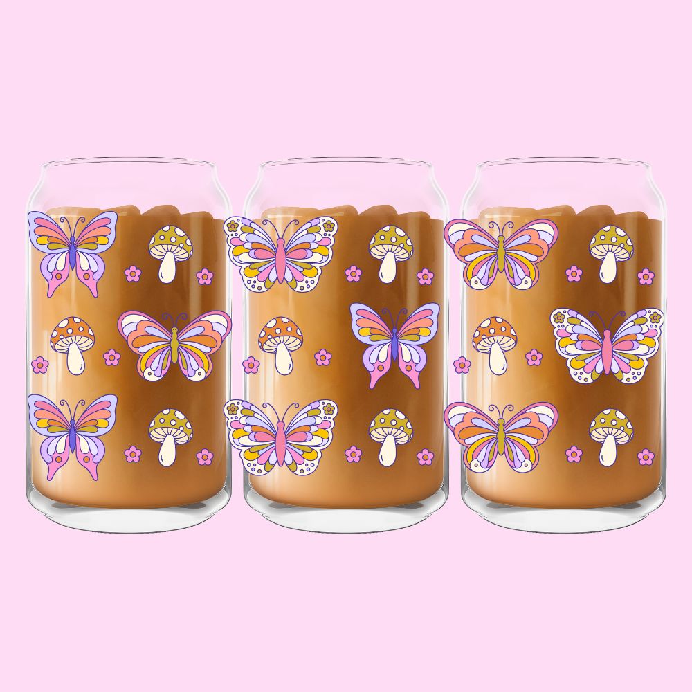 Retro Butterflies Glass Can