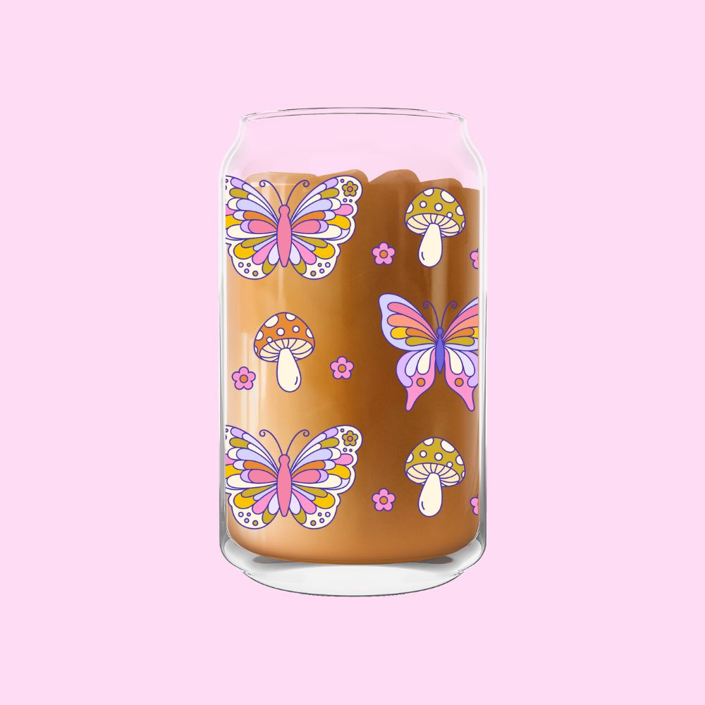 Retro Butterflies Glass Can