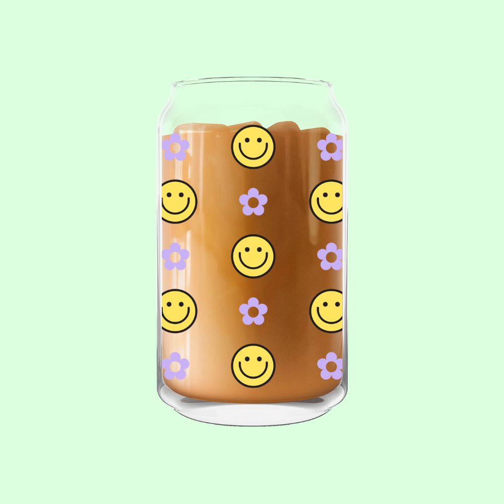 Smiley Faces & Flowers Glass Can