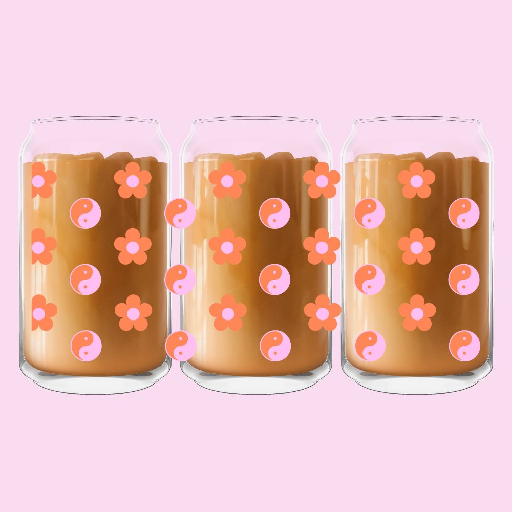 Y2K Yin Yang Flowers Glass Can