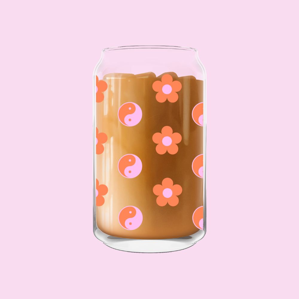 Y2K Yin Yang Flowers Glass Can