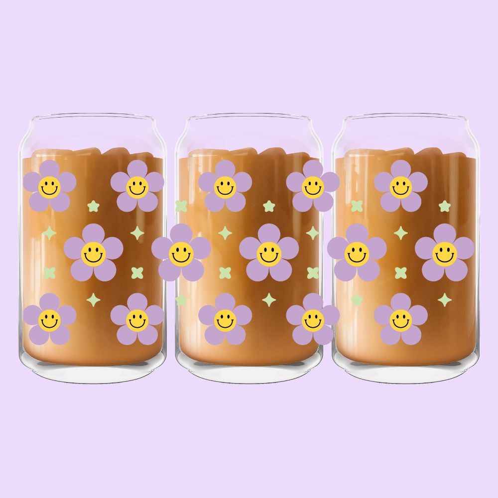 Smiley Flowers Glass Can