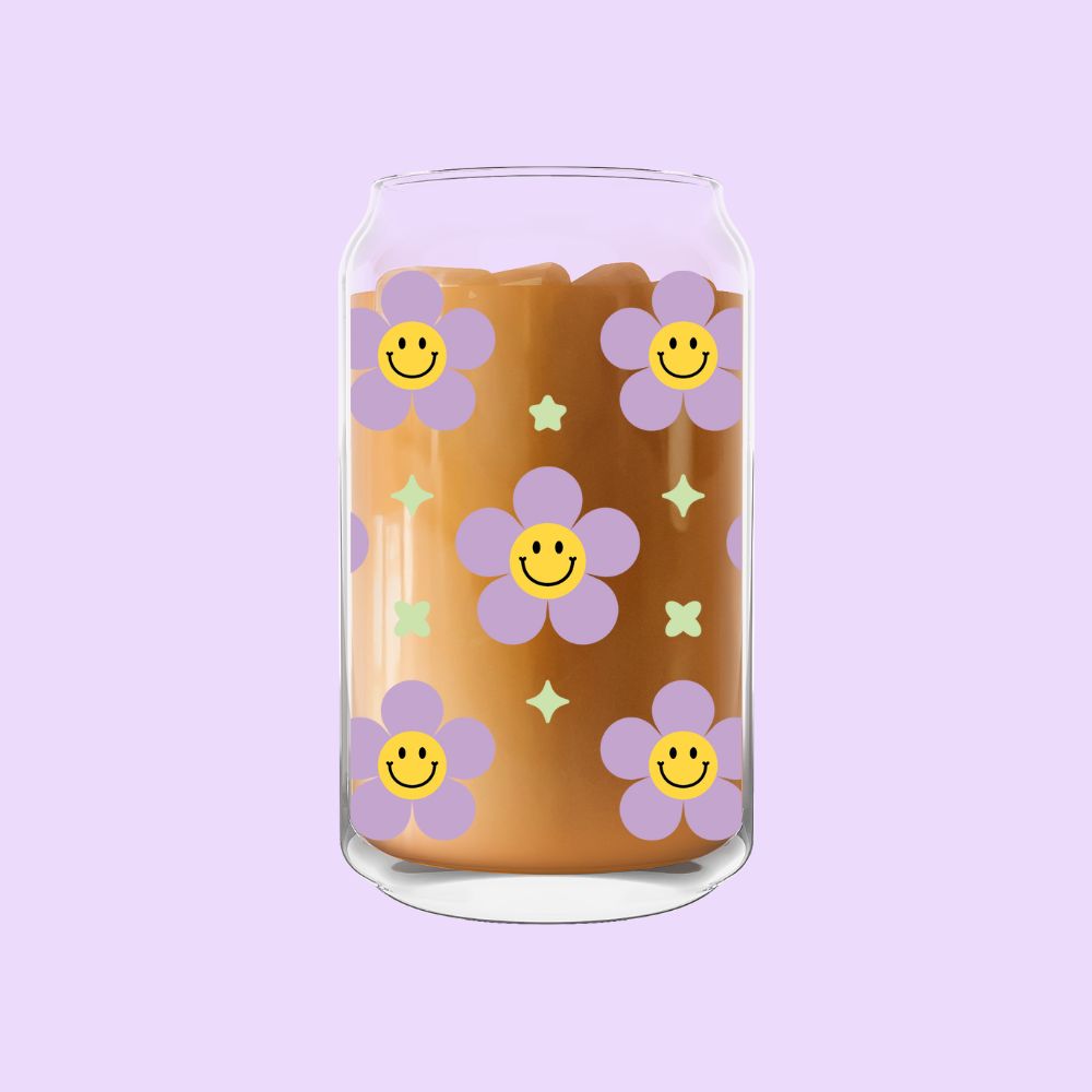 Smiley Flowers Glass Can