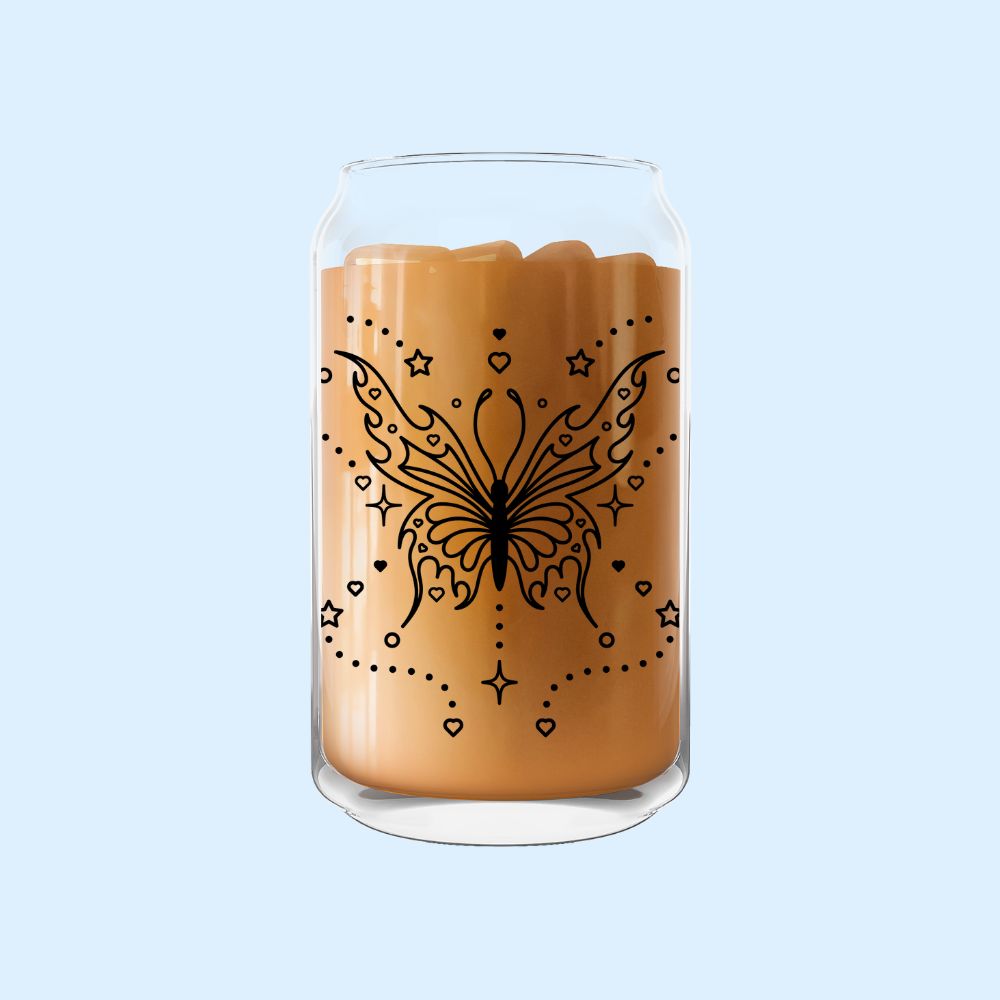Tattoo Butterfly Glass Can