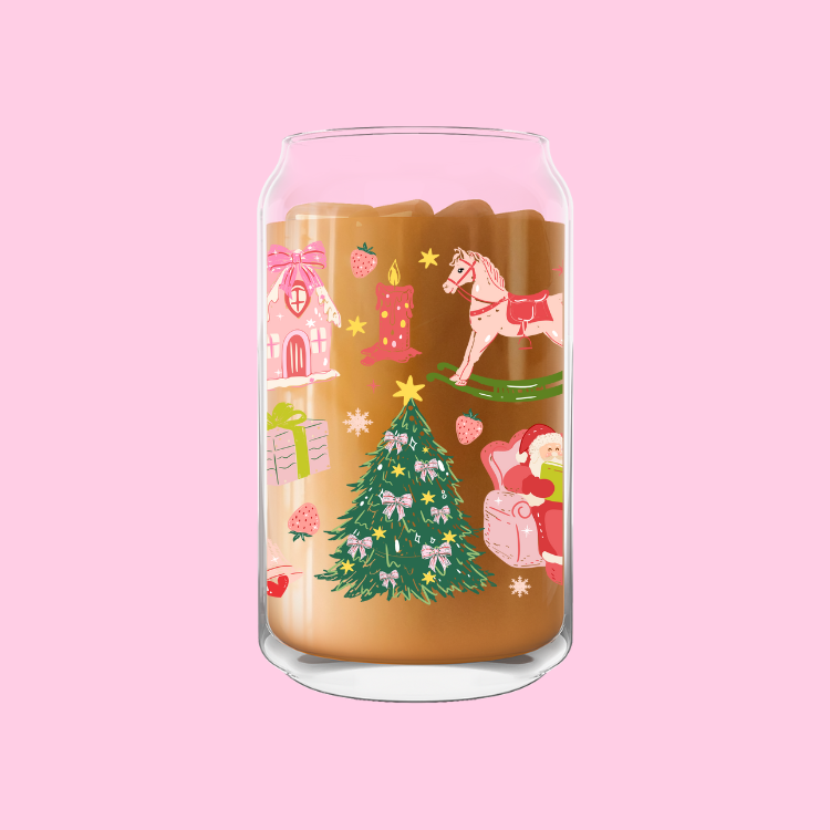 Pink Christmas Glass Can