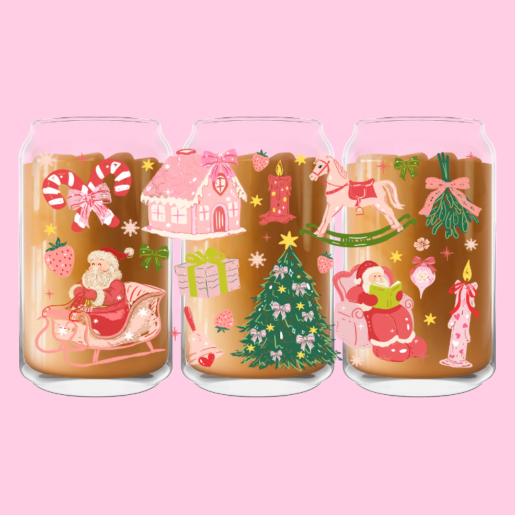 Pink Christmas Glass Can