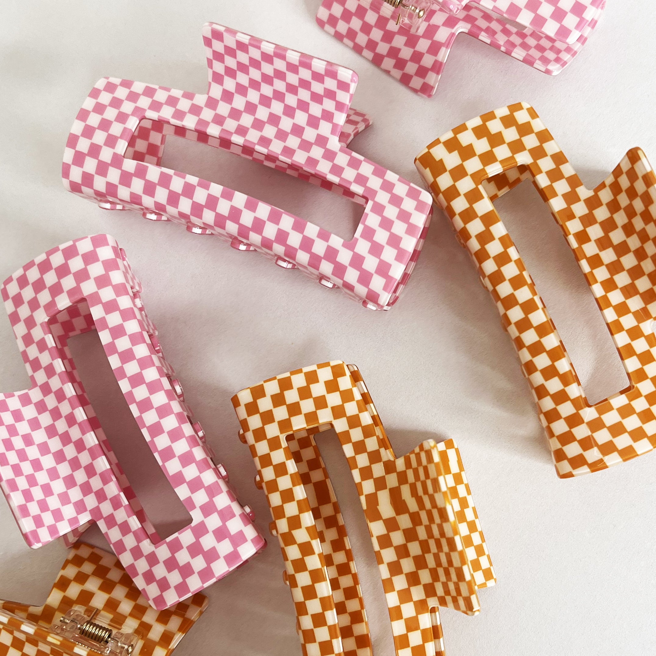 Checkered Hair Clip Claws | Pink & Orange