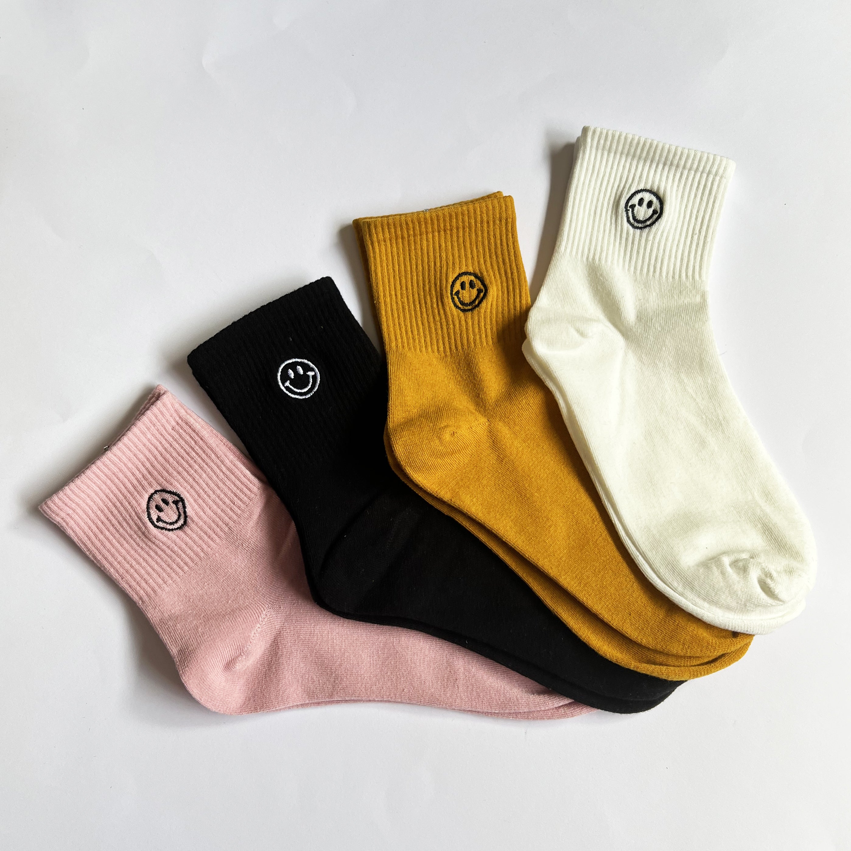 Embroidered Smiley Face Socks