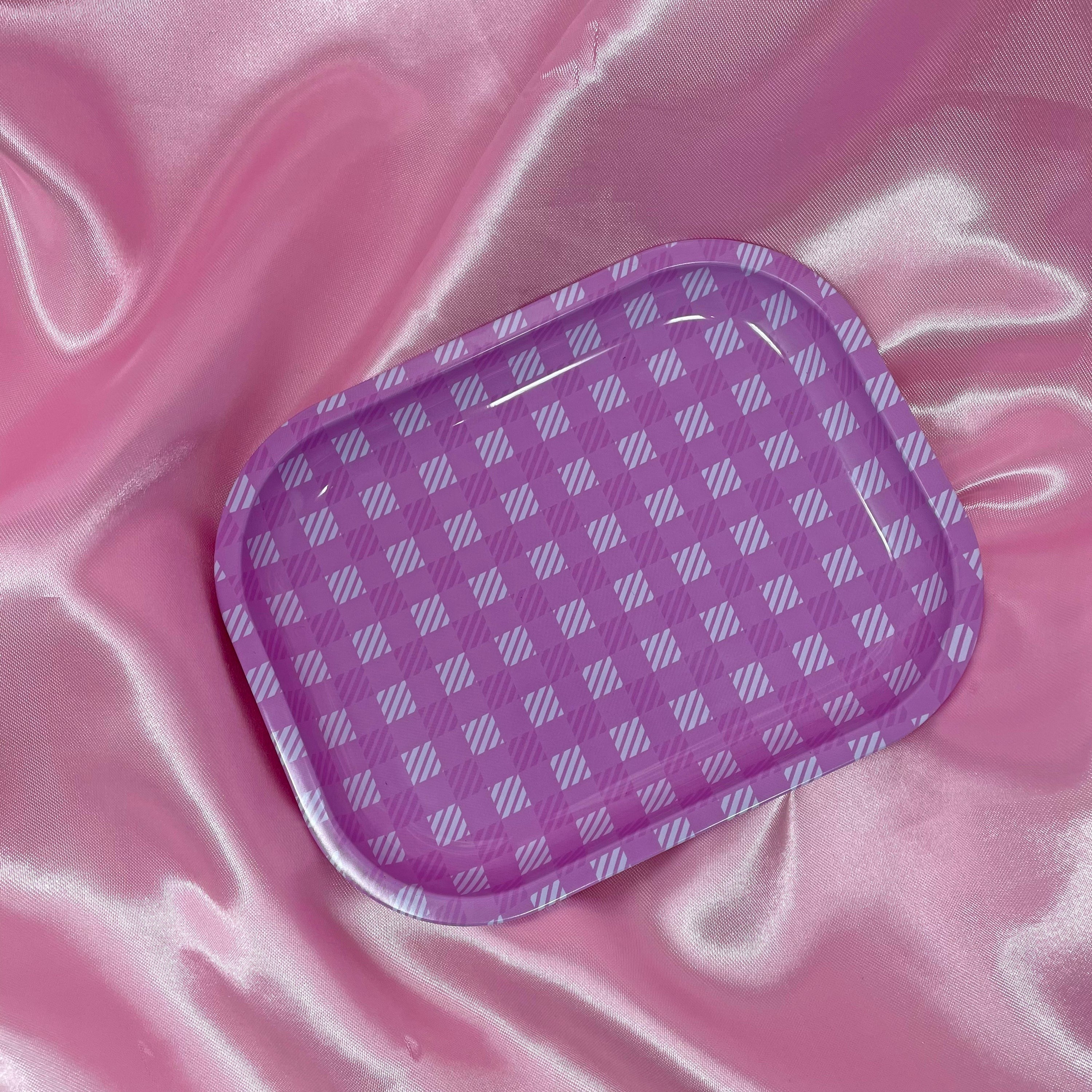 Pink Gingham Rolling Tray