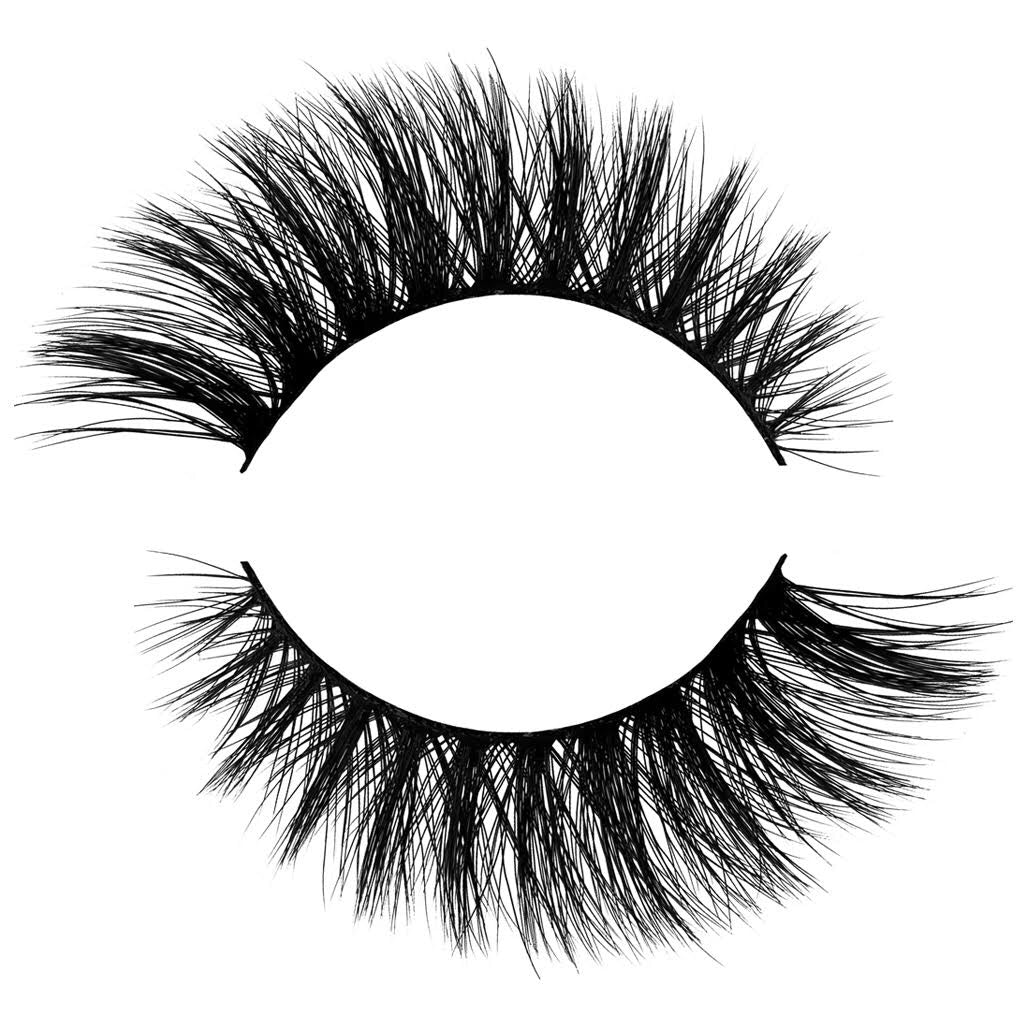 Angel 3D Faux Mink False Eyelash. Crisscrossed for extra volume. Winged out Cat Eye style. Natural, Wispy, Light and Fluffy. 100% Vegan & Cruelty Free Faux Mink Fibres.